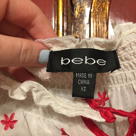 BEBE Red Embroidery Floral & White Blouse size XS - Picture 4 of 5